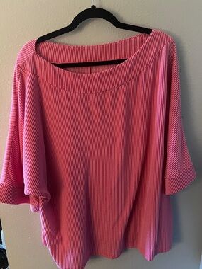 Women's Pink Ribbed Boatneck Top